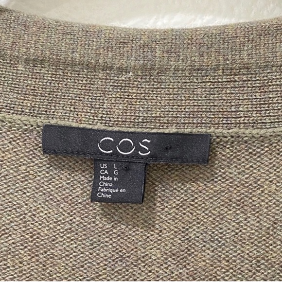 COS Olive Green Wool-Blend Cardigan Size L - Picture 3 of 4